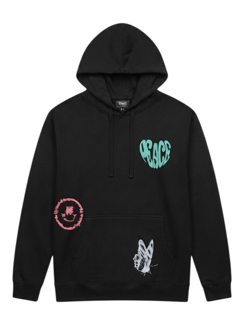 Forever 21 Hope For The Best Peace Butterfly Smiley Black Hoodie Mens XL